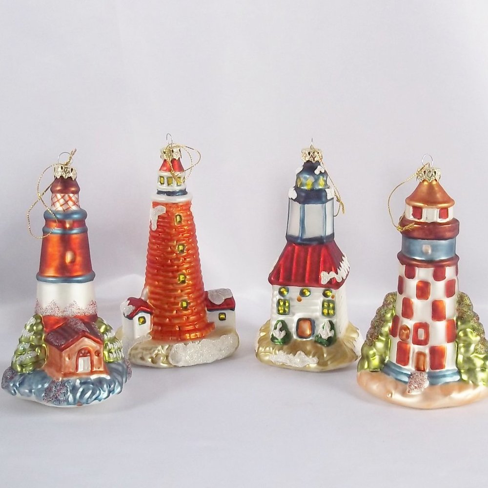 Set of 4 Different Lighthouse Hanging Ornaments